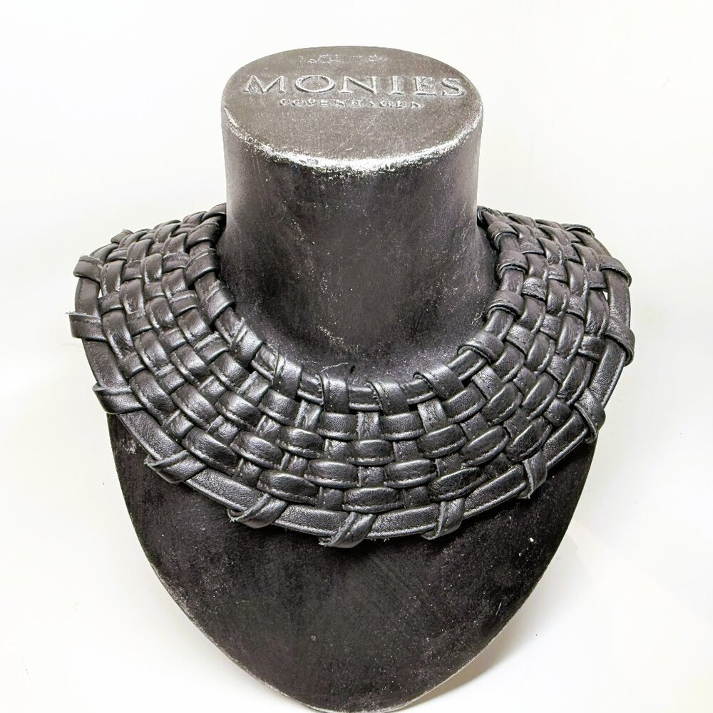 Gerda Lynggaard Monies Black Leather Statement Bib Necklace